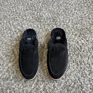 Eileen Fisher Size 8.5 Frost Suede Mule Slippers Shearling Lined Sandals Slip On